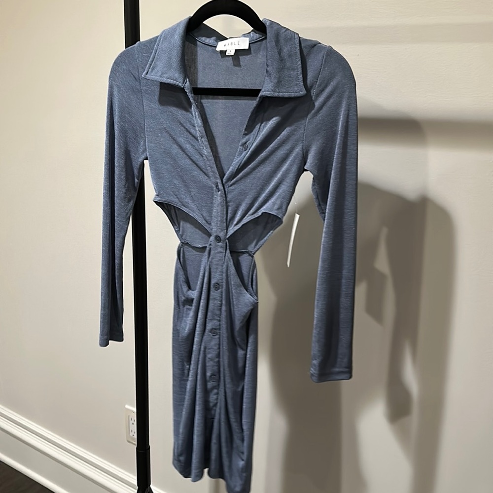 Blue Long Sleeve Mini Dress - Mable - S